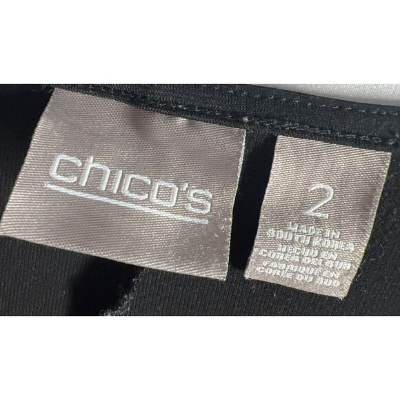 Chicos Women's Top Size 2 Large Solid Black Bell 3/4 Split Sleeves Stretch - Picture 3 of 9